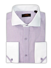 Thumbnail for Steven Land SHIRTS Steven Land Mens Purple Check Contrast Collar & French Cuff Cotton Dress Shirt