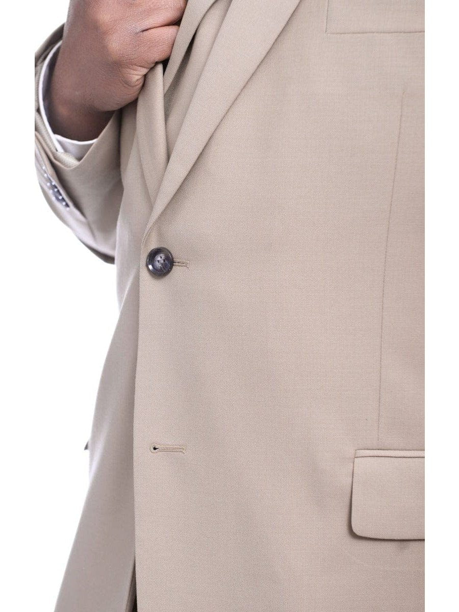 Steven Land THREE PIECE SUITS Steven Land Classic Fit Solid Tan Two Button Three Piece Wool Suit