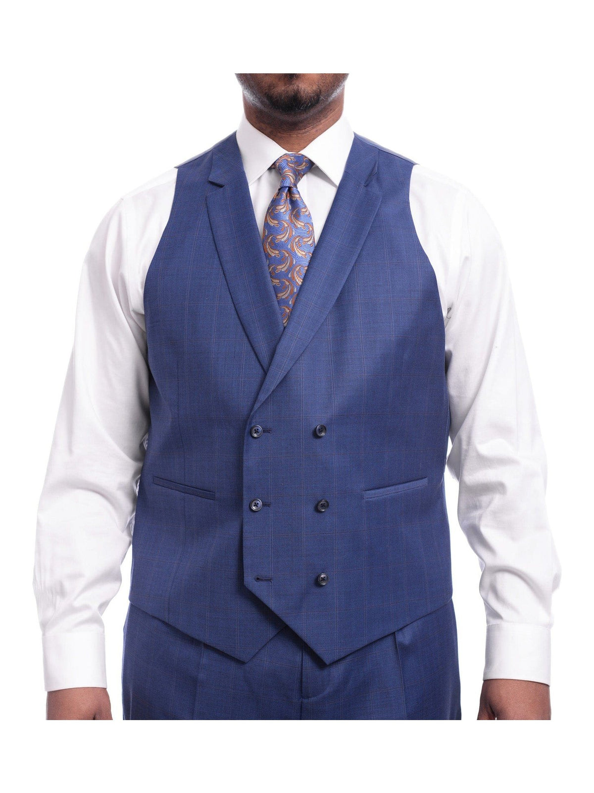 Steven Land TWO PIECE SUITS Steven Land Classic Fit Blue Windowpane Plaid Vested Wool Suit