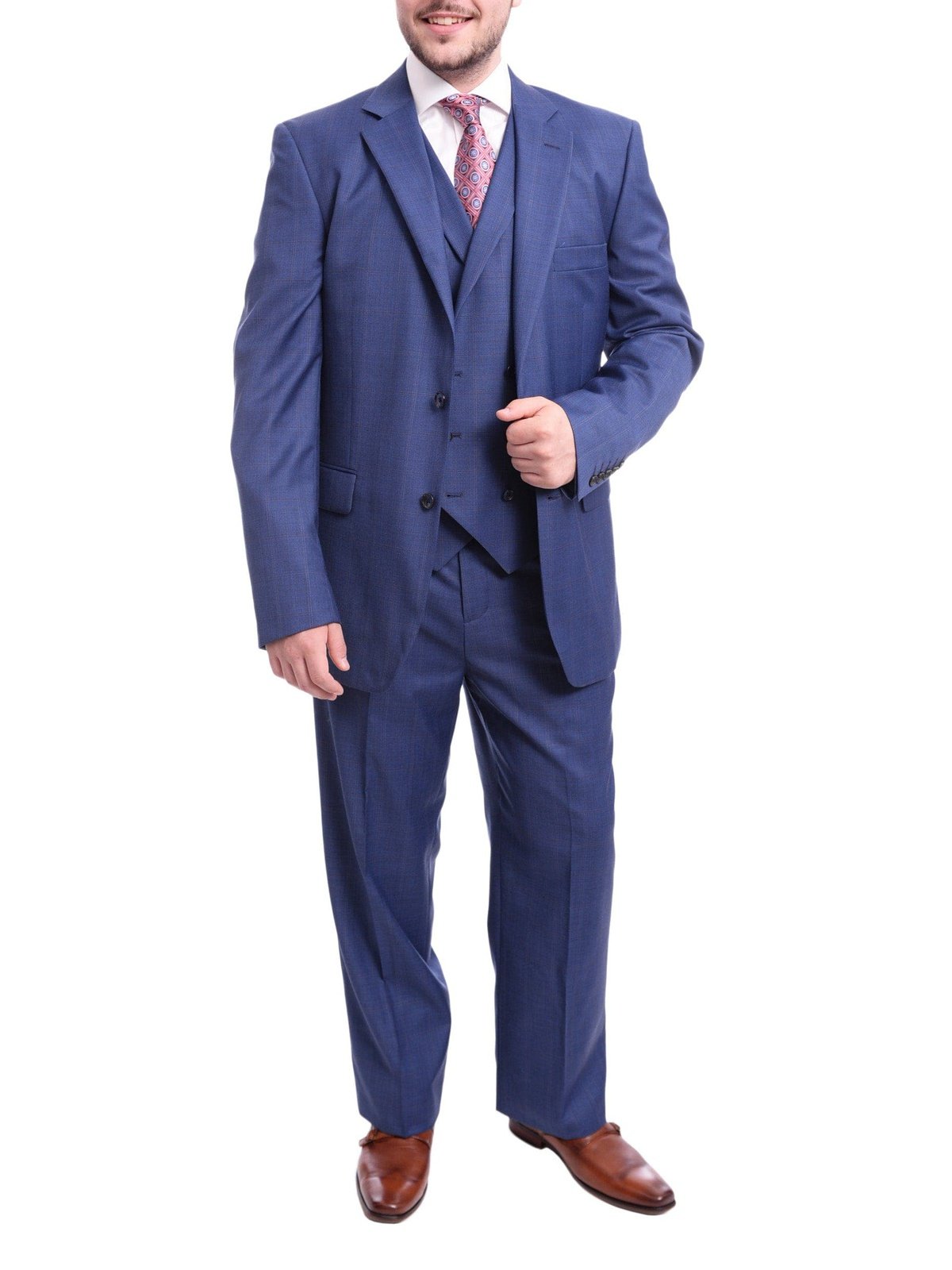 Steven Land TWO PIECE SUITS Steven Land Classic Fit Blue Windowpane Plaid Vested Wool Suit
