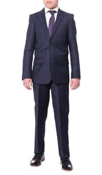 Thumbnail for The Suit Depot Boys Navy Blue Plaid 100% Wool Slim Fit Suit - The Suit Depot