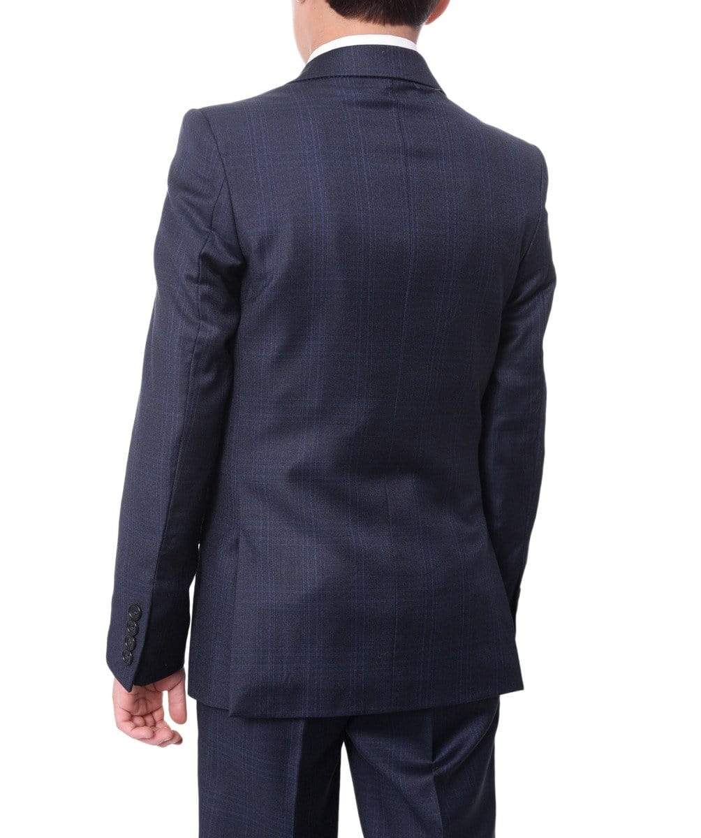 The Suit Depot Boys Navy Blue Plaid 100% Wool Regular Fit Suit - The Suit Depot