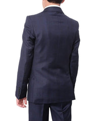 Thumbnail for The Suit Depot Boys Navy Blue Plaid 100% Wool Slim Fit Suit - The Suit Depot