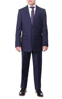 Thumbnail for T.O. Boys 20 The Suit Depot Boys Navy Blue Plaid 100% Wool Regular Fit Suit