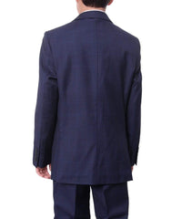Thumbnail for The Suit Depot Boys Navy Blue Plaid 100% Wool Regular Fit Suit - The Suit Depot