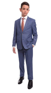 Thumbnail for T.o. Husky Fit Blue & Gray Check Two Button Two Piece Boys Suit - The Suit Depot
