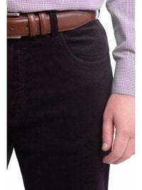 Thumbnail for The Suit Depot Mens Modern Fit Solid Purple Corduroy Five Pocket Cotton Jean Pants