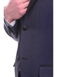 Thumbnail for Unique by Dominic Wilkins Sale Suits Unique Slim Fit Midnight Blue Subtle Sheen Wool Tuxedo Suit Satin Peak Lapels