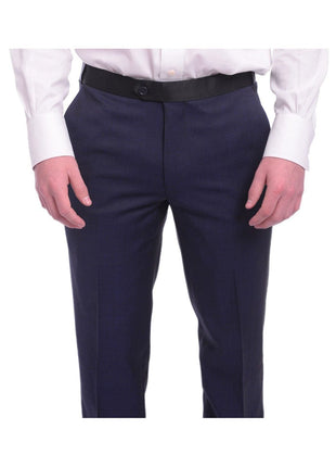 Unique by Dominic Wilkins Sale Suits Unique Slim Fit Midnight Blue Subtle Sheen Wool Tuxedo Suit Satin Peak Lapels