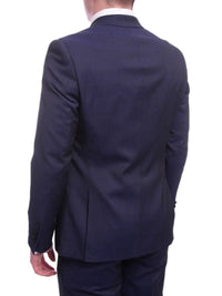 Thumbnail for Unique by Dominic Wilkins Sale Suits Unique Slim Fit Midnight Blue Subtle Sheen Wool Tuxedo Suit Satin Peak Lapels