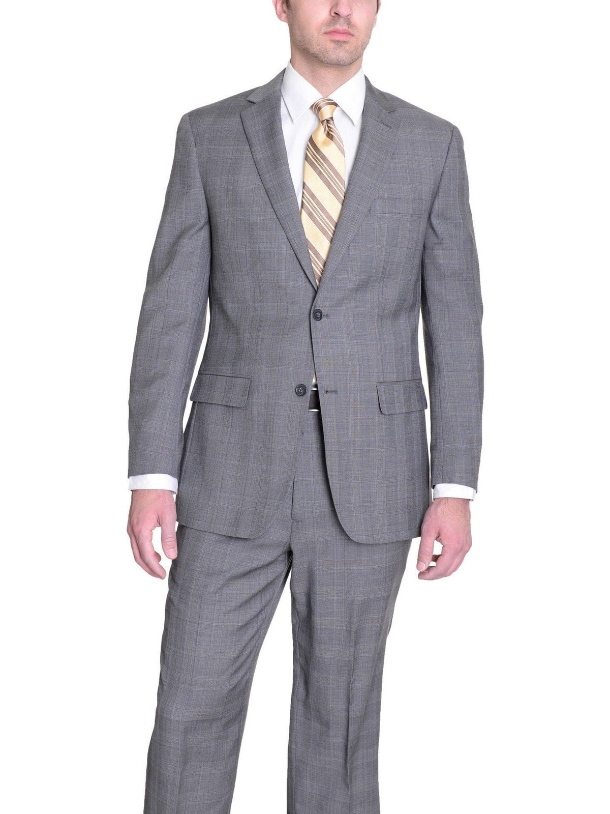 Zanetti Sale Suits Zanetti Mens Classic Fit Light Gray Glen Plaid Two Button Wool Suit