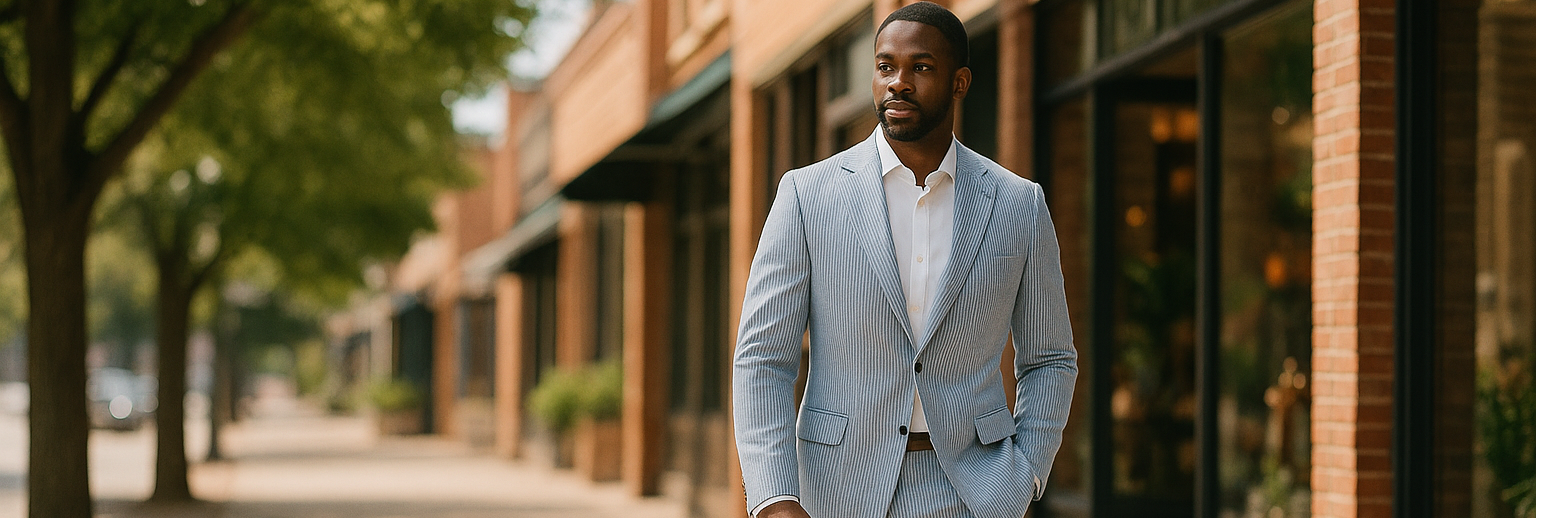 Blue Striped Seersucker Suit