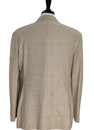 Sartoria Partenopea Beige Windowpane 3-Roll-2.5 Wool-Cashmere Sportcoat 46R