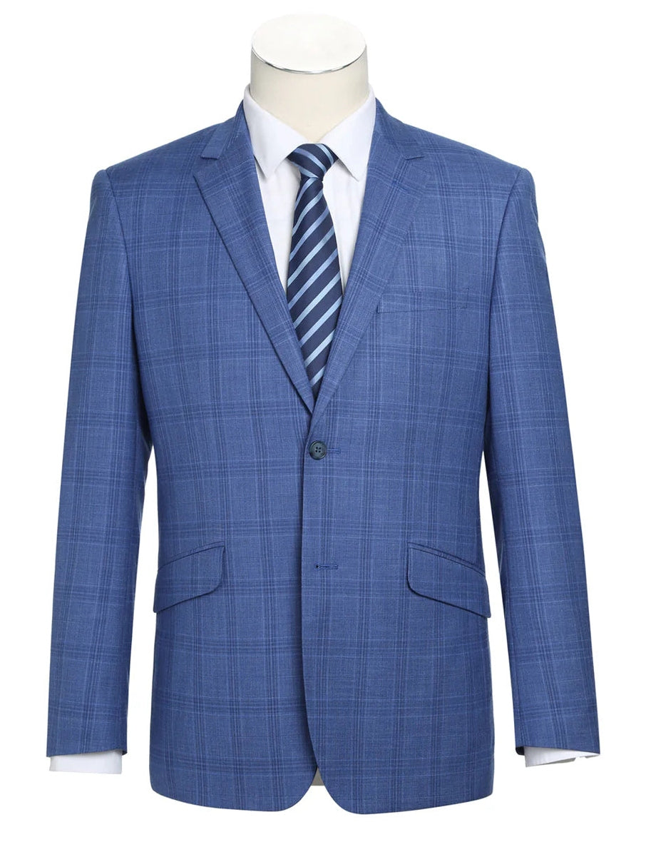 Raphael Mens Blue Plaid Slim Fit Stretch 2 Piece Suit