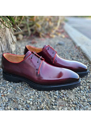 Carrucci Mens Burgundy Lace-up Oxford Leather Dress Shoes With Lug Sole