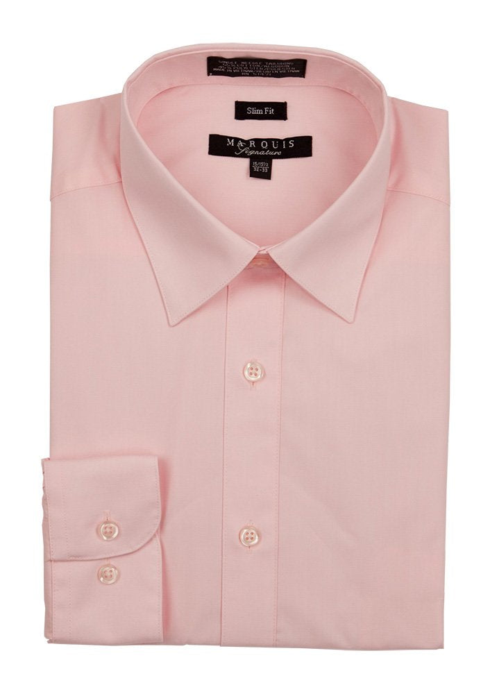 Marquis Mens Slim Fit Pink Cotton Blend Dress Shirt