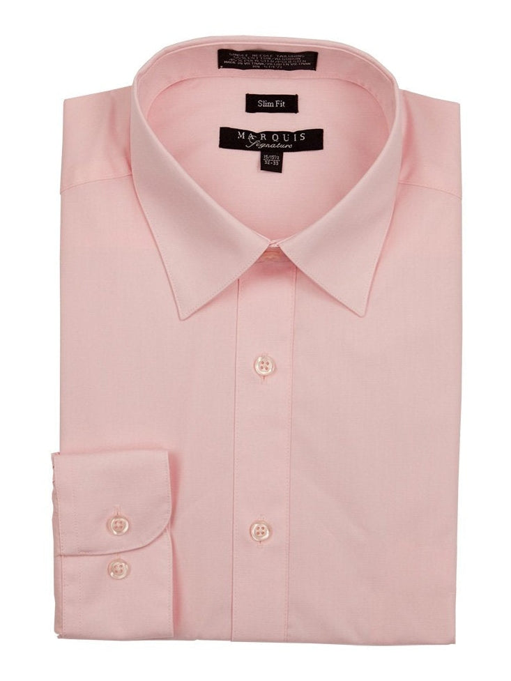 Marquis Mens Slim Fit Pink Cotton Blend Dress Shirt