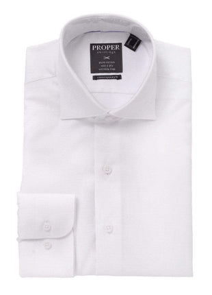 Mens 100% Cotton White On White Spread Collar Wrinkle Free Slim Fit Dress Shirt