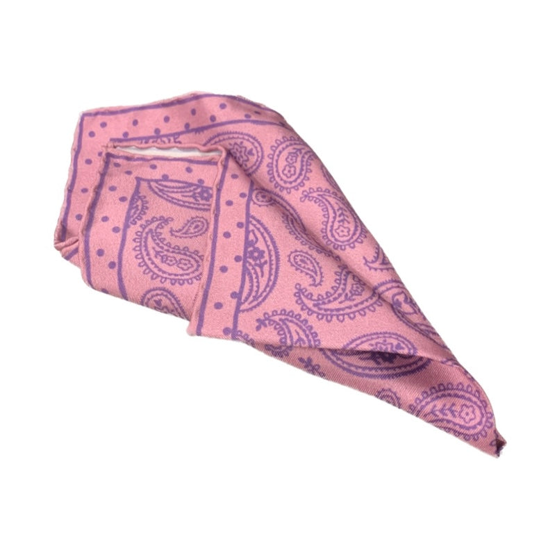 Cesare Attolini Pink Paisley Pocket Square Handmade In Italy