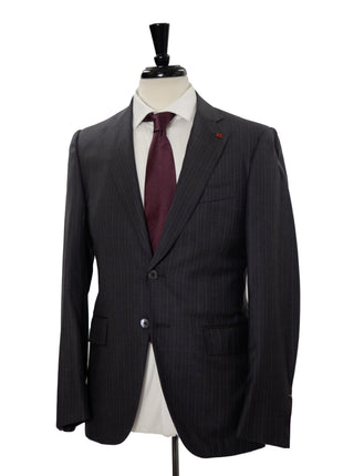 Isaia Mens Drop 8 Charcoal Pinstripe Wool Slim Fit 2-Button Suit - 38R
