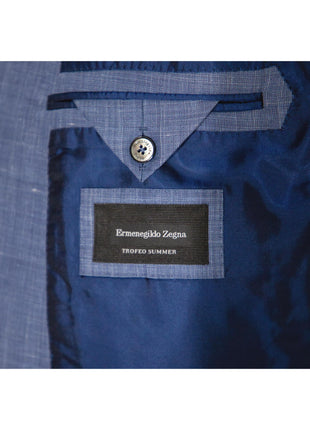 Ermenegildo Zegna Mens 46R Drop 7 Blue Wool Linen Silk Blend 2 Piece Suit