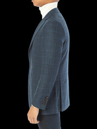 Thumbnail for Sartoria Mazara Mens Slim Fit Blue With Green Check Two Button Stretch Blazer Sportcoat