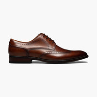 Thumbnail for Florsheim Mens Sorrento Cognac Brown Lace-Up Wingtip Oxford Leather Dress Shoes