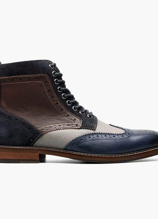 Stacy Adams Boys Finnegan Navy Blue Wingtip Lace-up Leather Dress Boot