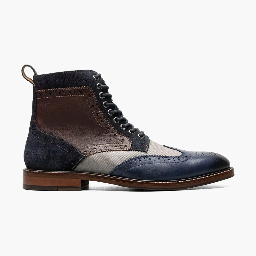 Stacy Adams Boys Finnegan Navy Blue Wingtip Lace-up Leather Dress Boot