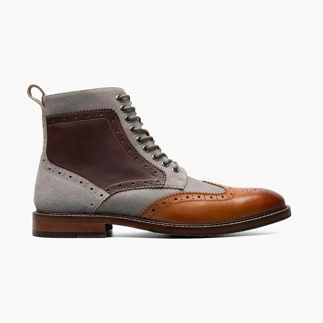 Stacy Adams Mens Finnegan Cognac Brown Wingtip Lace-up Leather Dress Boot