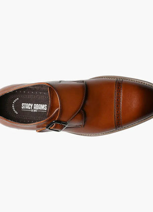 Stacy Adams Desmond Boys Cognac Brown Cap Toe Monk Strap Leather Dress Shoes