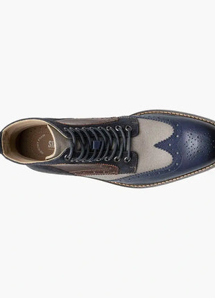 Stacy Adams Boys Finnegan Navy Blue Wingtip Lace-up Leather Dress Boot