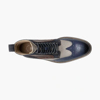 Thumbnail for Stacy Adams Boys Finnegan Navy Blue Wingtip Lace-up Leather Dress Boot