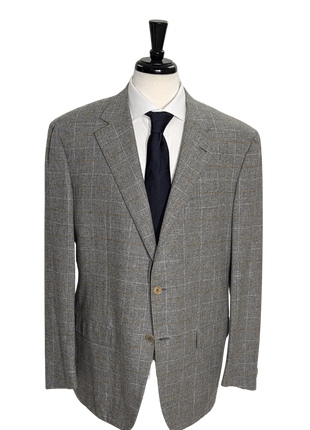 Sartoria Partenopea Men's Gray Windowpane 100% Cashmere 3-Roll-2 Sportcoat 46R