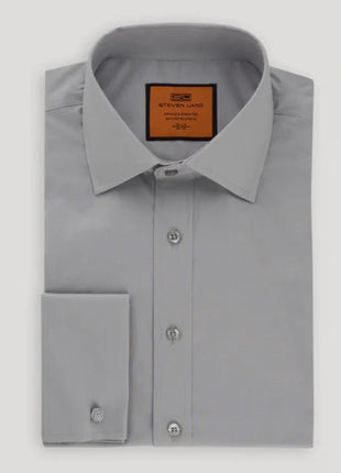 Steven Land Classic Fit Silver Gray Spread Collar French Cuff Cotton Dress Shirt