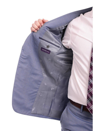 Napoli Slim Fit Light Blue Textured Half Canvassed Two Button Wool Suit