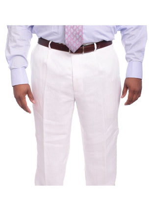 Apollo King Classic Fit Solid White Single Pleated Linen Dress Pants