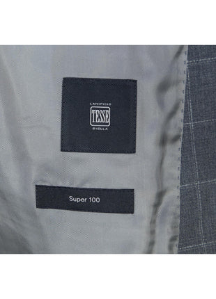 Hugo Boss Mens 42L Gray Windowpane 100% Wool Slim Fit 2 Piece Suit