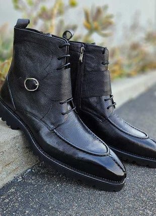 Carrucci Boys Black Split Toe Lace Up Leather Dress Boots