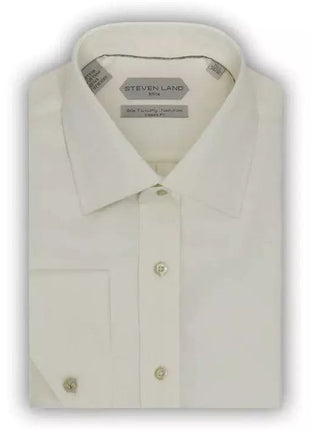 Steven Land Men's 100% Cotton Cream Non-Iron French Cuff Classic Fit Dress Shirt