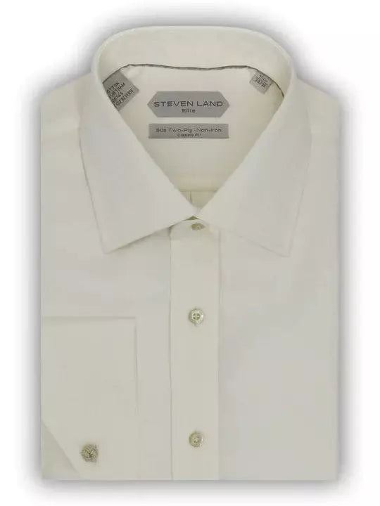 Steven Land Men's 100% Cotton Cream Non-Iron French Cuff Classic Fit Dress Shirt