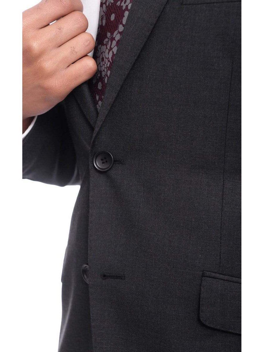 Mens Slim Fit Charcoal Dark Gray Two Button 100% Wool Suit