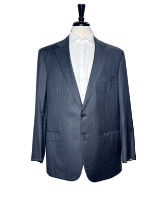 Brioni Mens Charcoal Pinstripe Fully-Canvassed Notch Lapel Classic Fit 2-Button Wool Suit - 44L