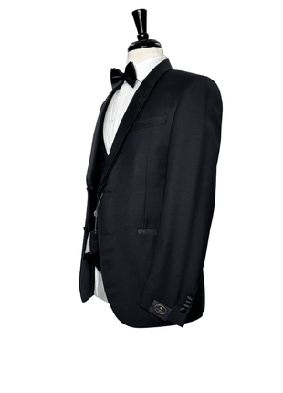 Corneliani Mens Black Mixed Pattern Fully-Canvassed Shawl Lapel Slim Fit 3-Piece Wool Tuxedo - 38R