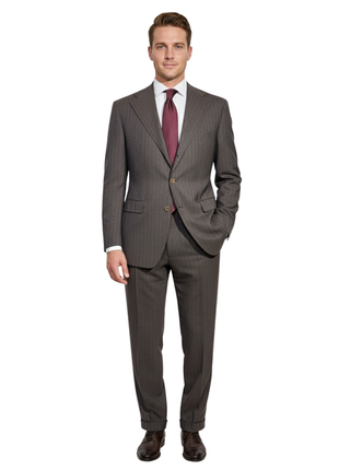 Sartoria Partenopea Mens Brown Pinstripe Notch Lapel Slim Fit 3-button Wool Suit - 44R