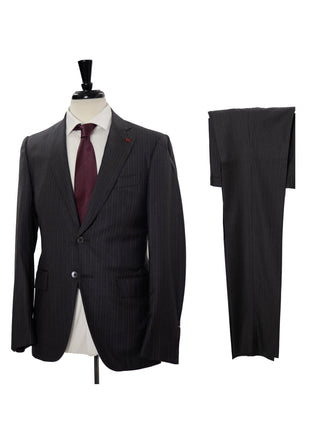 Isaia Mens Drop 8 Charcoal Pinstripe Wool Slim Fit 2-Button Suit - 38R