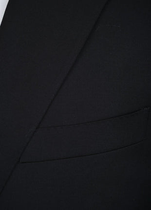 Canali Solid Black 100% Wool 2 Button Suit 46L