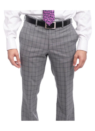 Napoli Mens 42L Gray Windowpane Check Slim Fit 2 Piece Suit