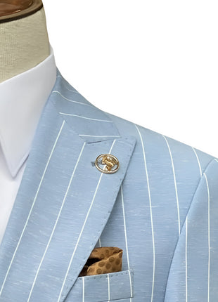 Romaster Mens Light Blue Pinstriped Slim Fit  Linen Blend 2 piece Suit