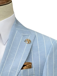 Thumbnail for Romaster Mens Light Blue Pinstriped Slim Fit  Linen Blend 2 piece Suit